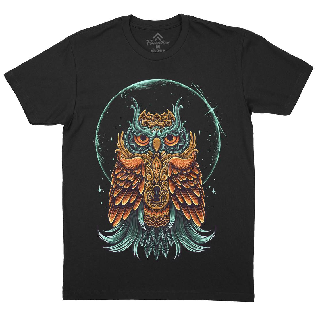 Owl Mens Organic Crew Neck T-Shirt Animals D064