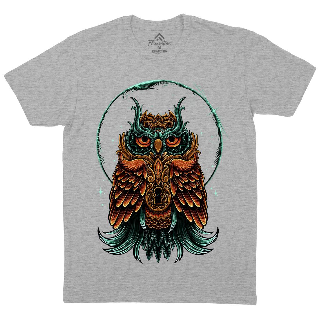 Owl Mens Organic Crew Neck T-Shirt Animals D064