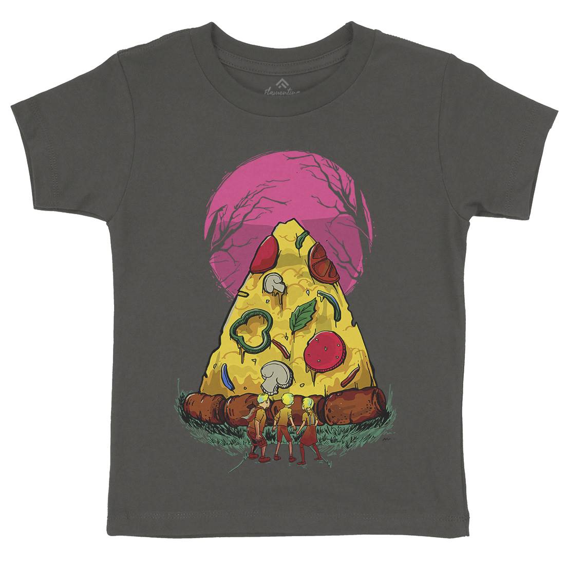 Pizza Monster Kids Organic Crew Neck T-Shirt Food D065