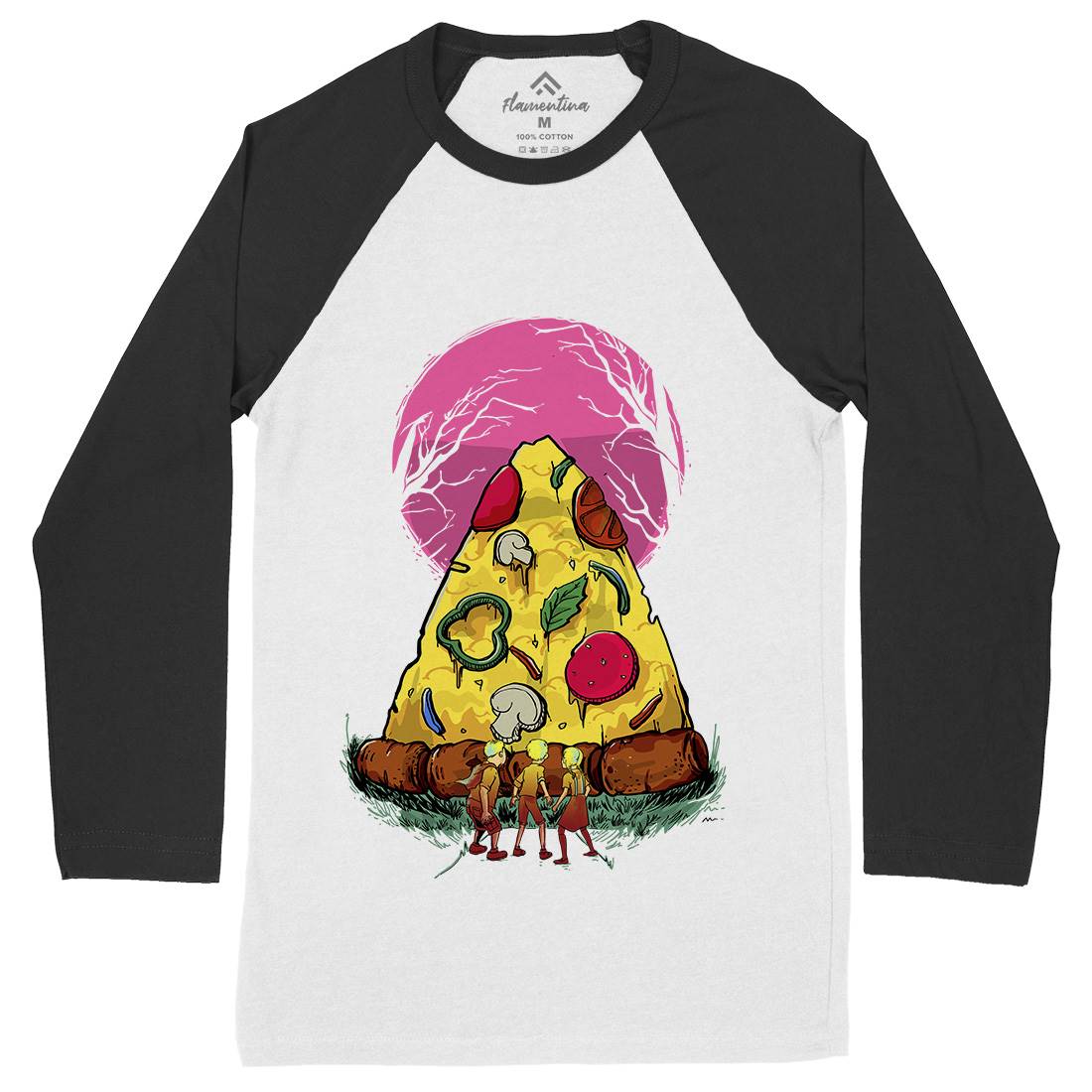 Pizza Monster Mens Long Sleeve Baseball T-Shirt Food D065