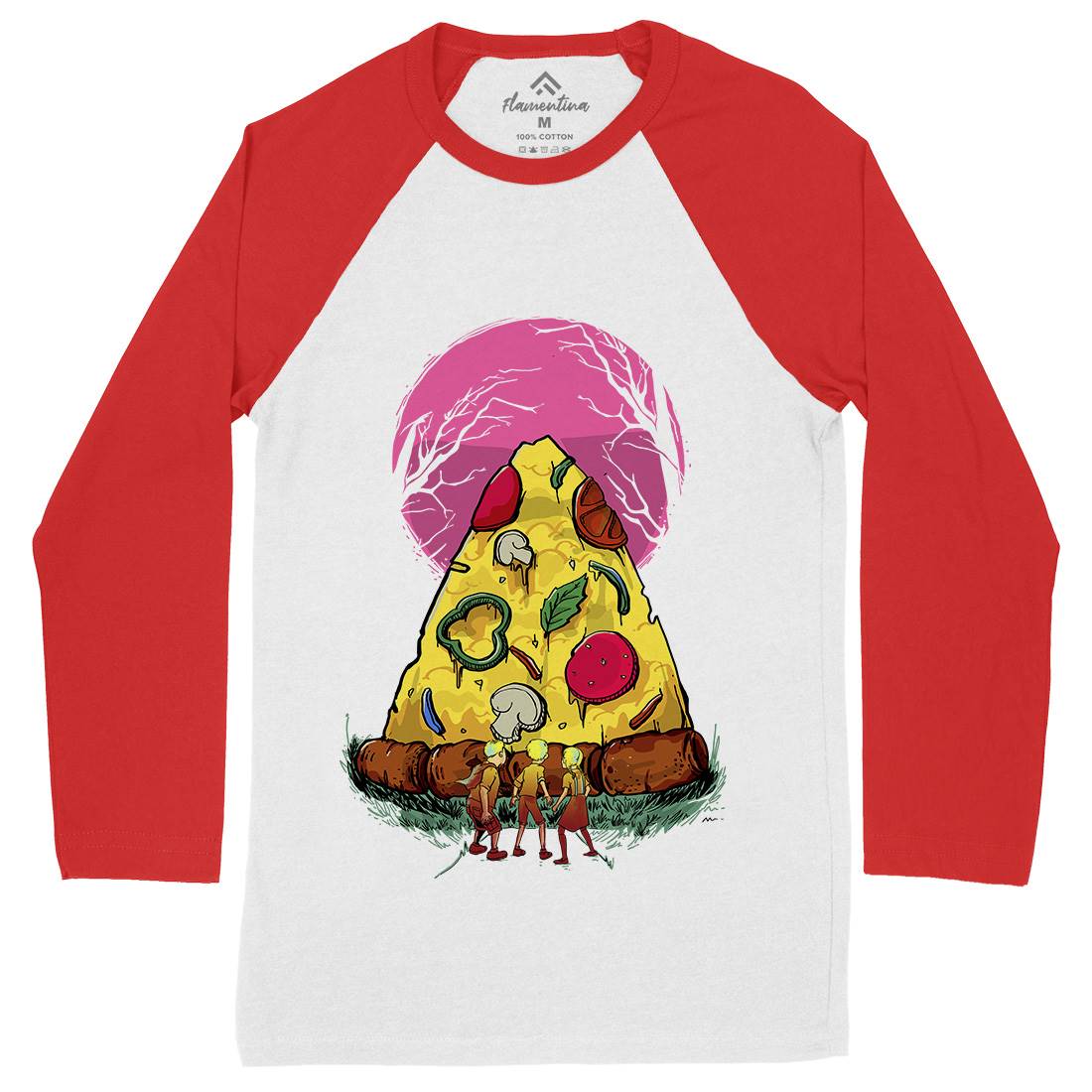 Pizza Monster Mens Long Sleeve Baseball T-Shirt Food D065
