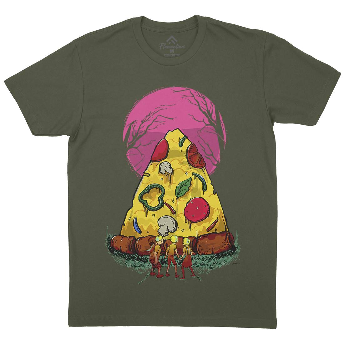 Pizza Monster Mens Organic Crew Neck T-Shirt Food D065