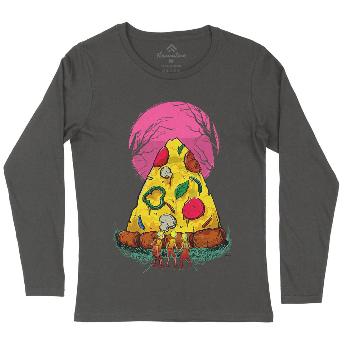 Pizza Monster Womens Long Sleeve T-Shirt Food D065