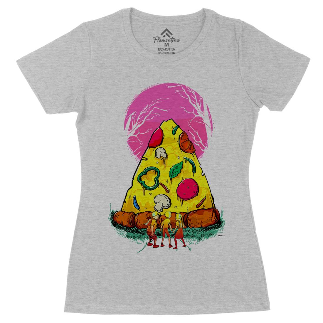 Pizza Monster Womens Organic Crew Neck T-Shirt Food D065