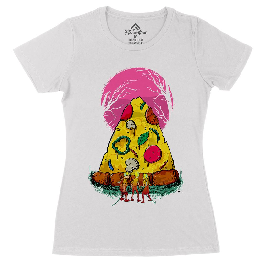 Pizza Monster Womens Organic Crew Neck T-Shirt Food D065