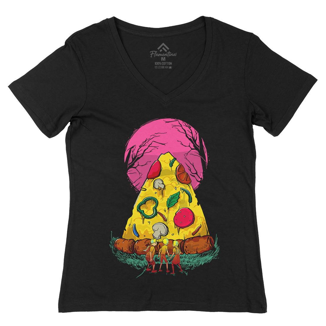 Pizza Monster Womens Organic V-Neck T-Shirt Food D065
