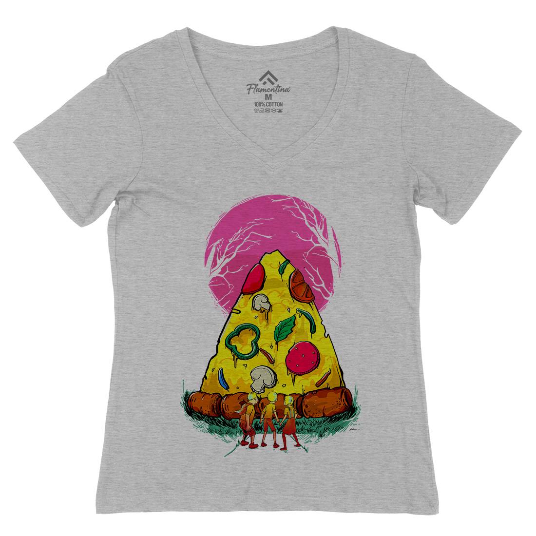 Pizza Monster Womens Organic V-Neck T-Shirt Food D065