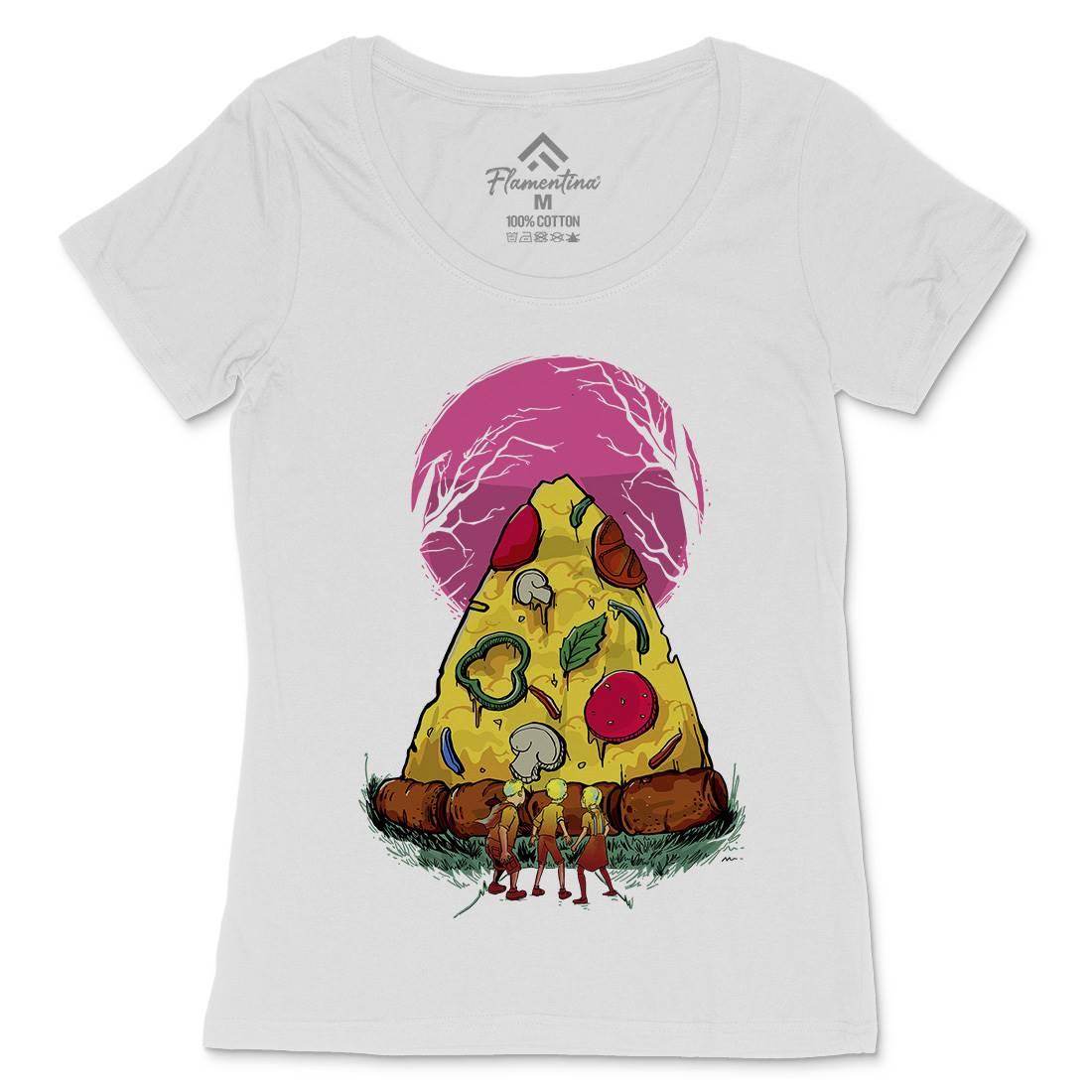 Pizza Monster Womens Scoop Neck T-Shirt Food D065