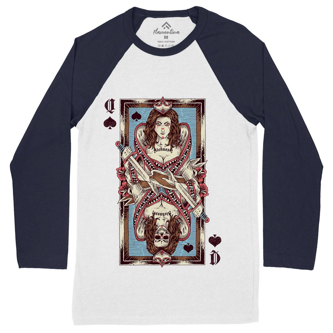 Queen Card Mens Long Sleeve Baseball T-Shirt Horror D068