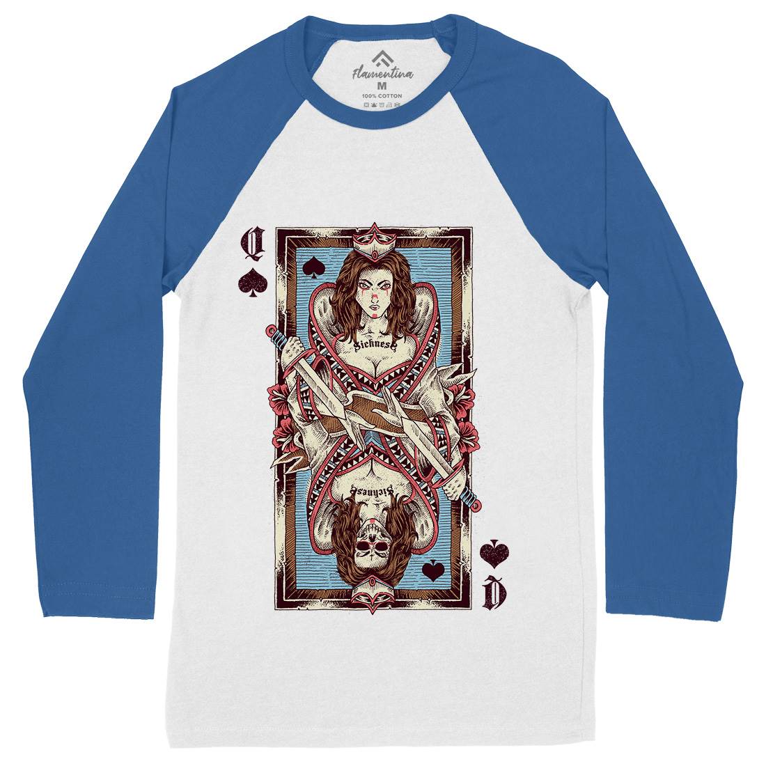 Queen Card Mens Long Sleeve Baseball T-Shirt Horror D068