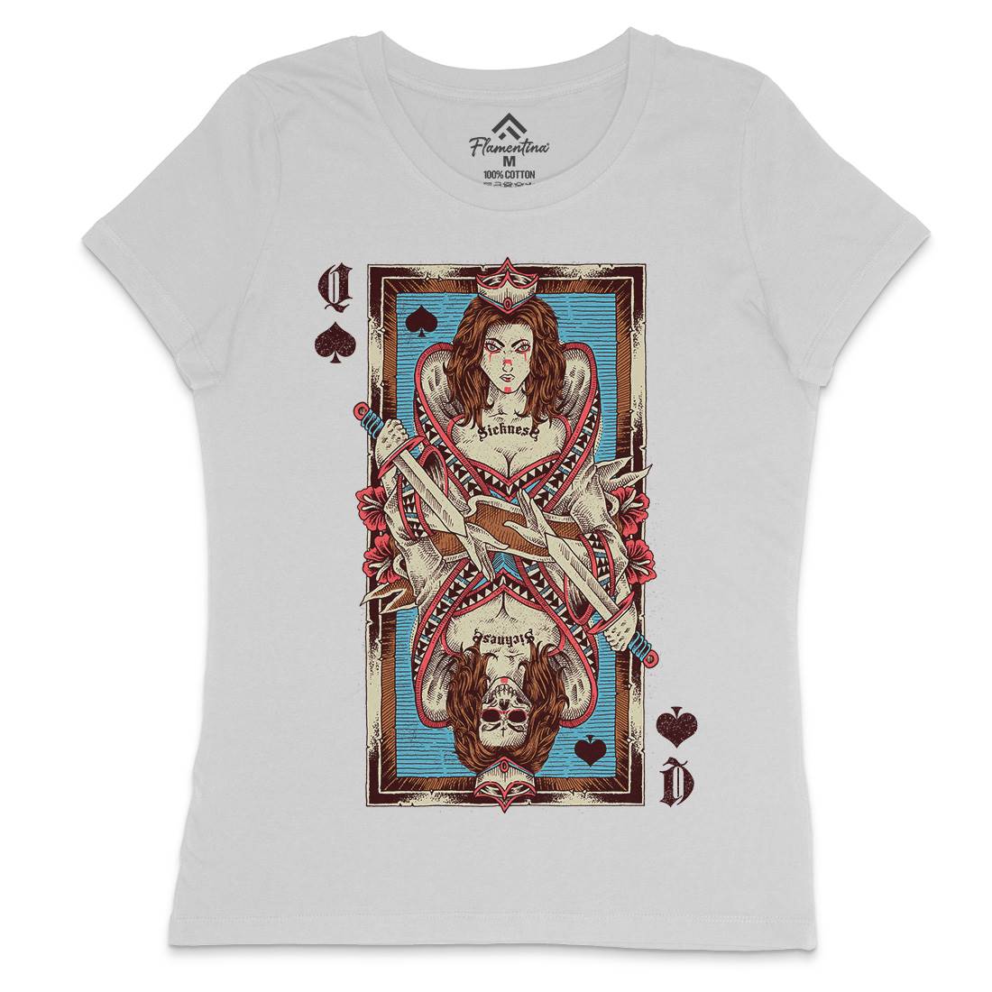 Queen Card Womens Crew Neck T-Shirt Horror D068