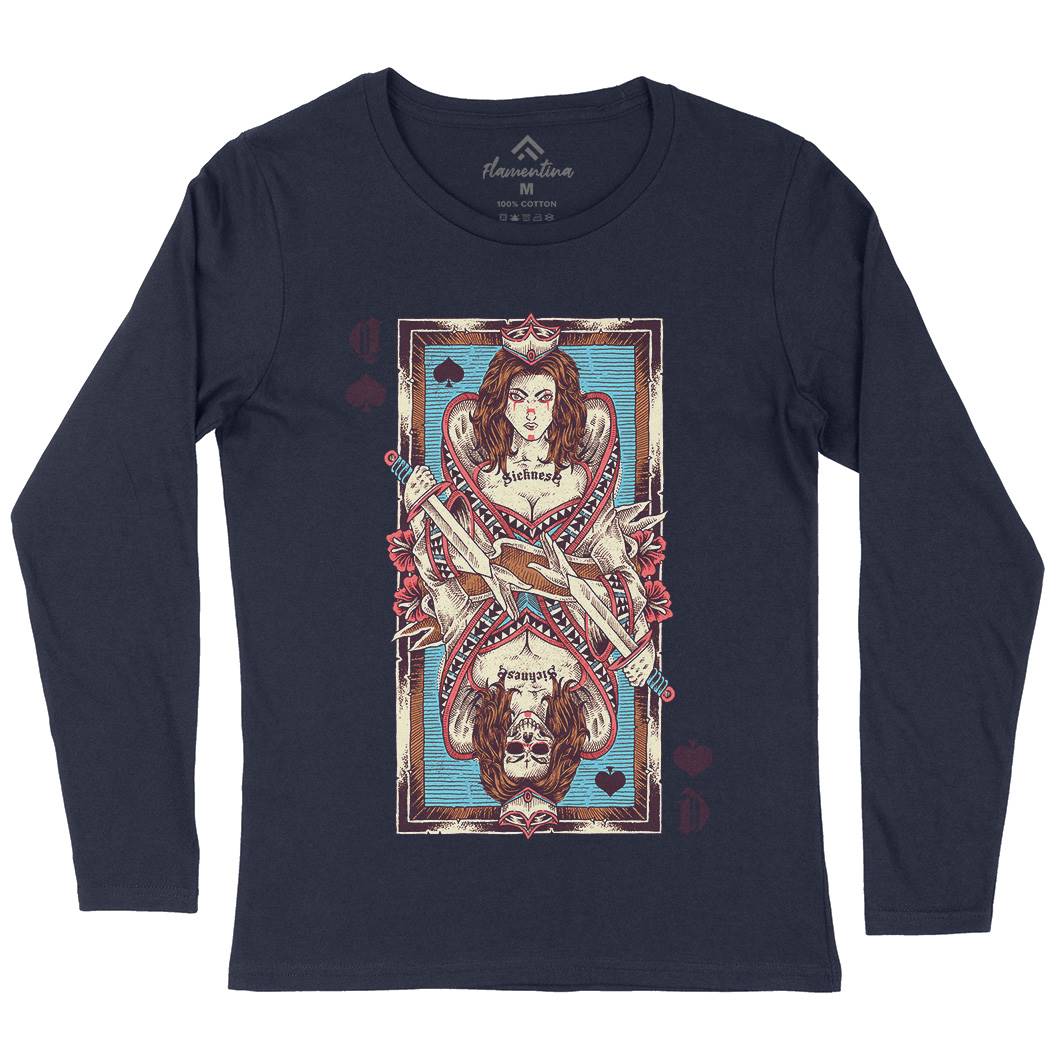 Queen Card Womens Long Sleeve T-Shirt Horror D068