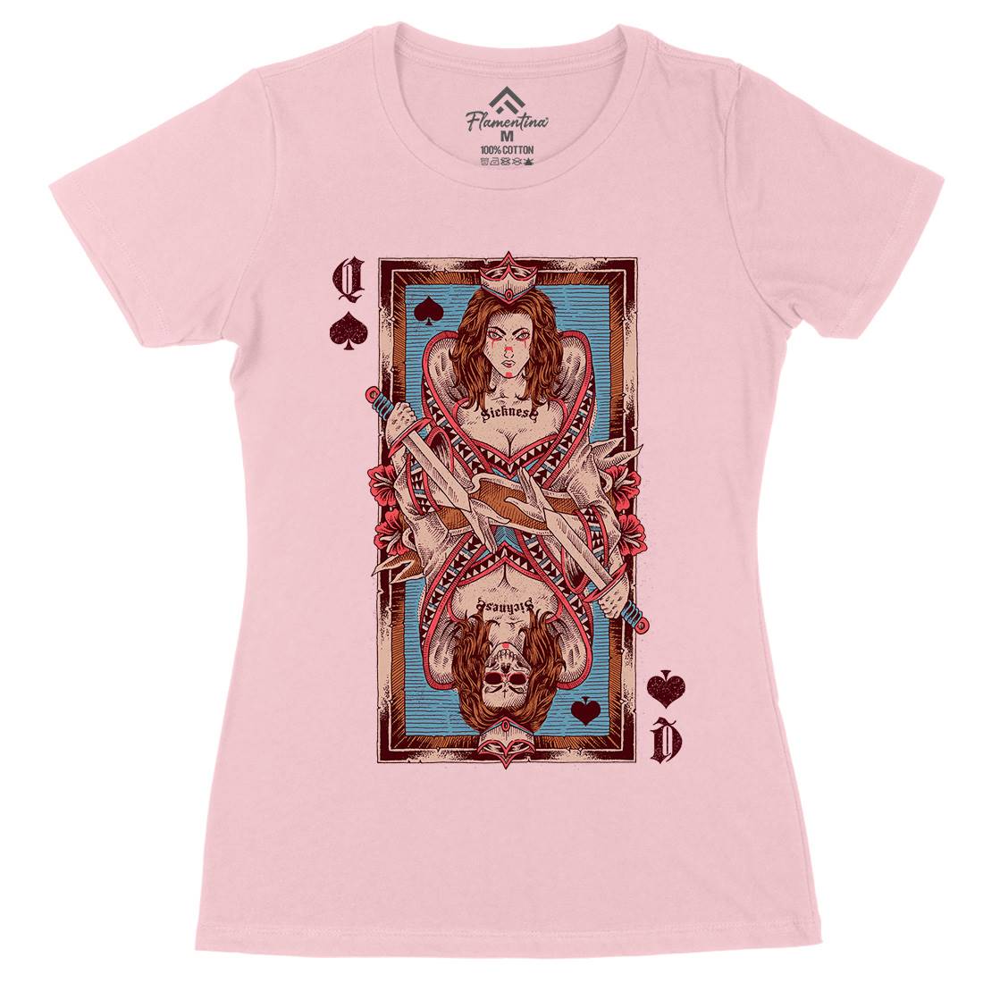 Queen Card Womens Organic Crew Neck T-Shirt Horror D068