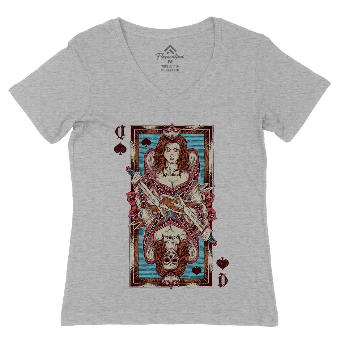 Queen Card Womens Organic V-Neck T-Shirt Horror D068