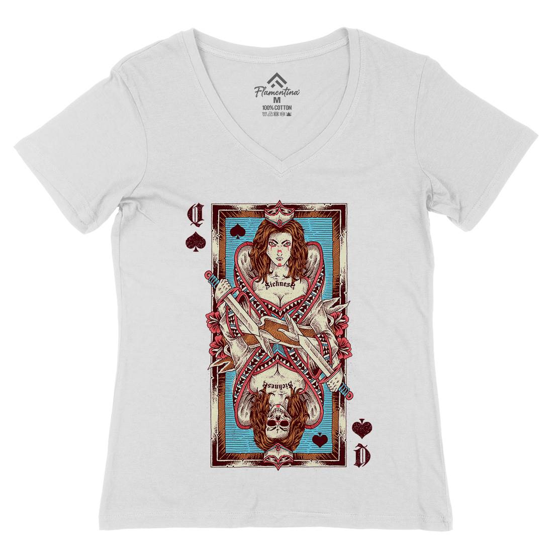 Queen Card Womens Organic V-Neck T-Shirt Horror D068