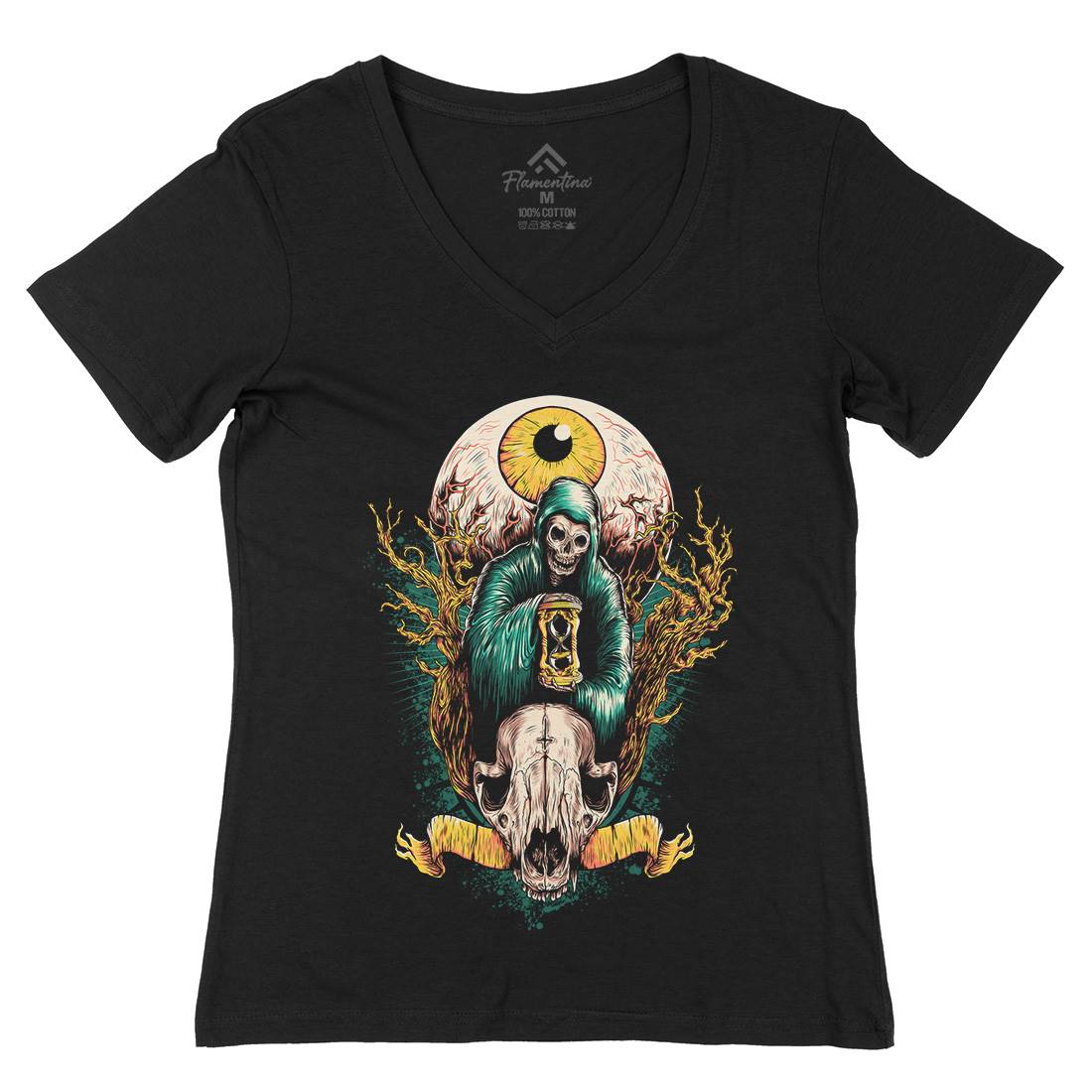 Reaper Eye Womens Organic V-Neck T-Shirt Horror D069