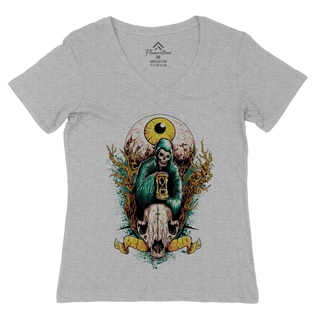 Reaper Eye Womens Organic V-Neck T-Shirt Horror D069