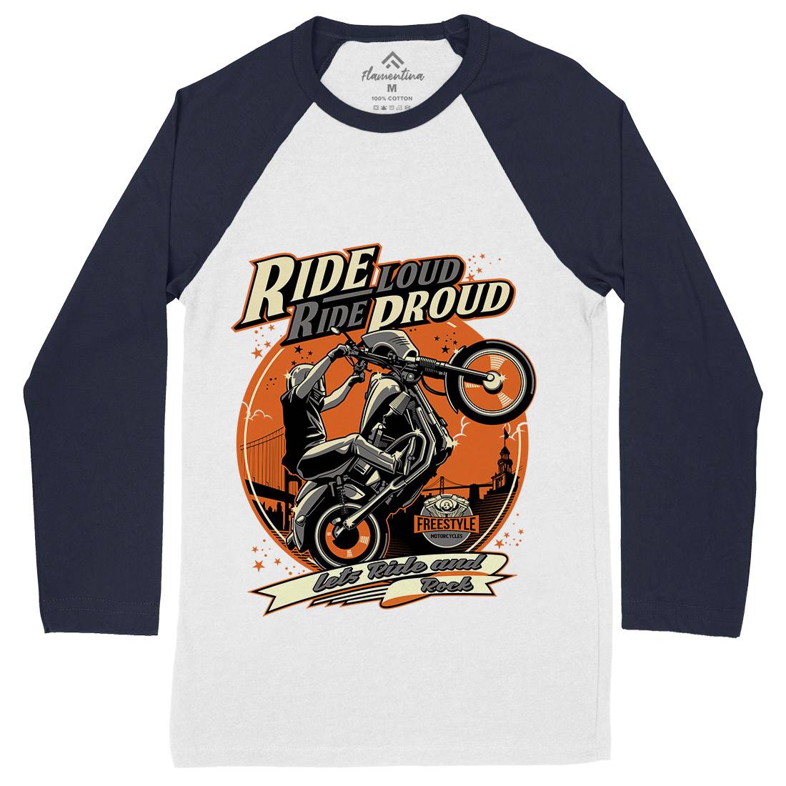 Ride Proud Mens Long Sleeve Baseball T-Shirt Motorcycles D070