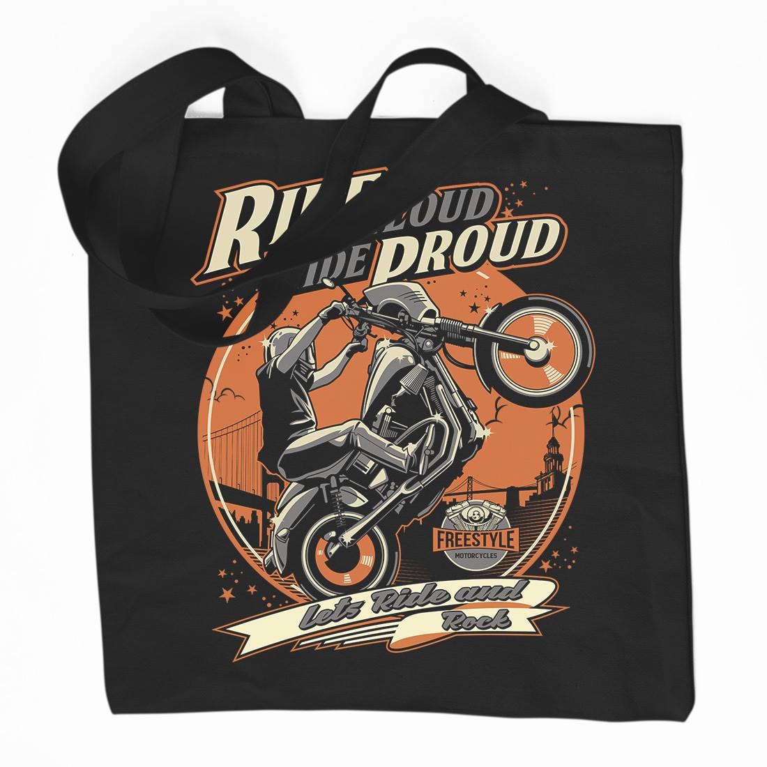 Ride Proud Organic Premium Cotton Tote Bag Motorcycles D070