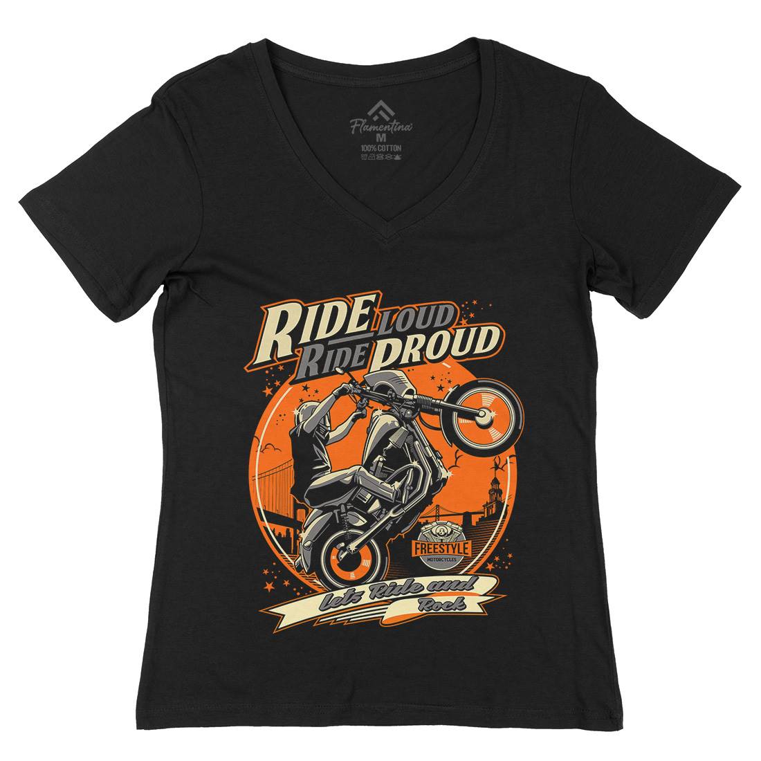 Ride Proud Womens Organic V-Neck T-Shirt Motorcycles D070