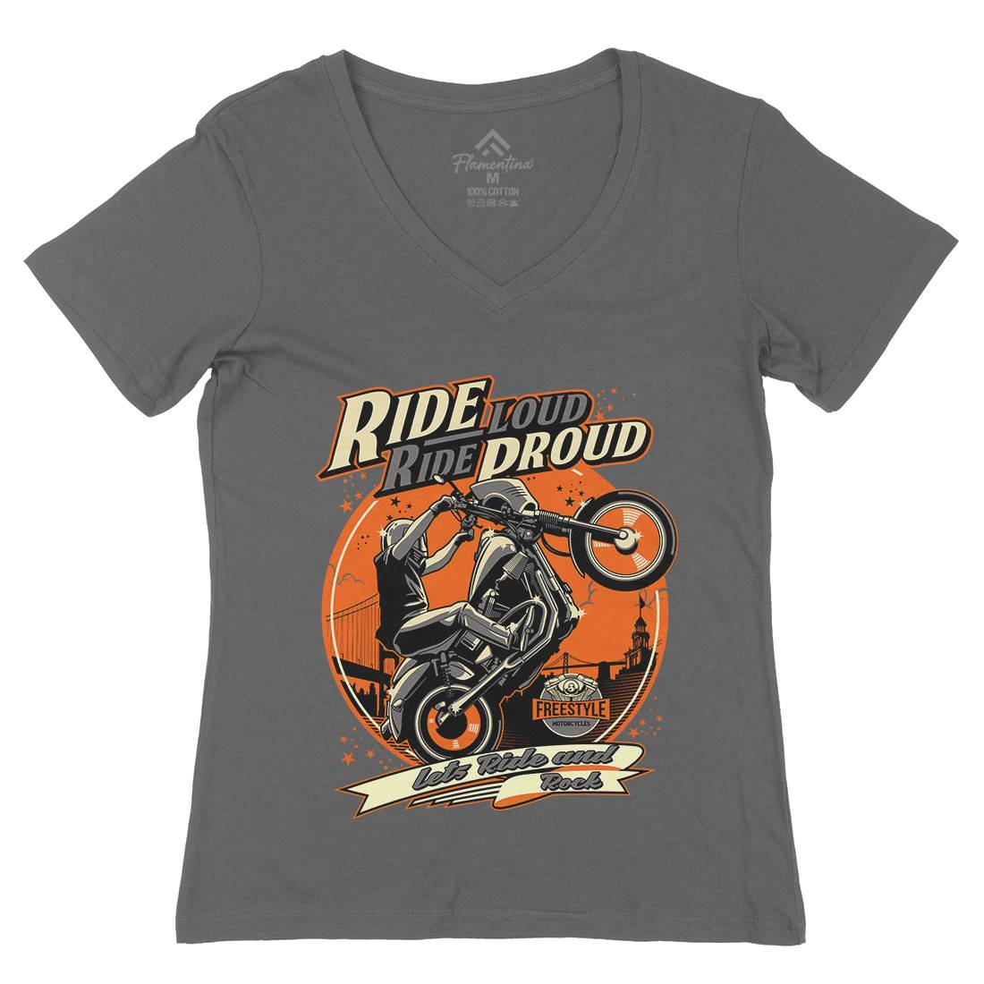Ride Proud Womens Organic V-Neck T-Shirt Motorcycles D070