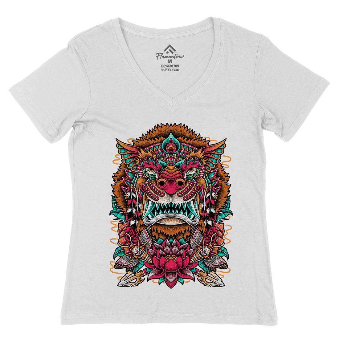Rise Of Lion Womens Organic V-Neck T-Shirt Animals D071