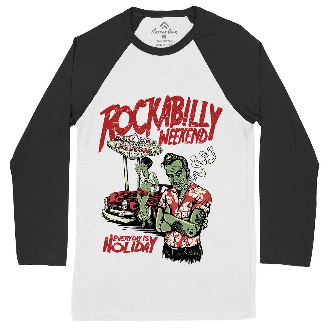 Rockabilly Mens Long Sleeve Baseball T-Shirt Music D072