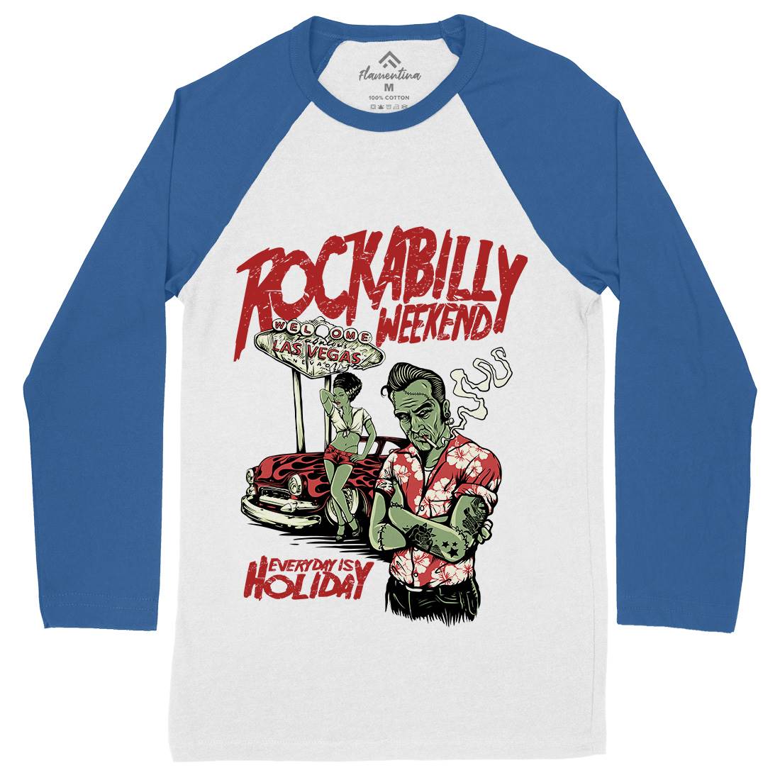 Rockabilly Mens Long Sleeve Baseball T-Shirt Music D072