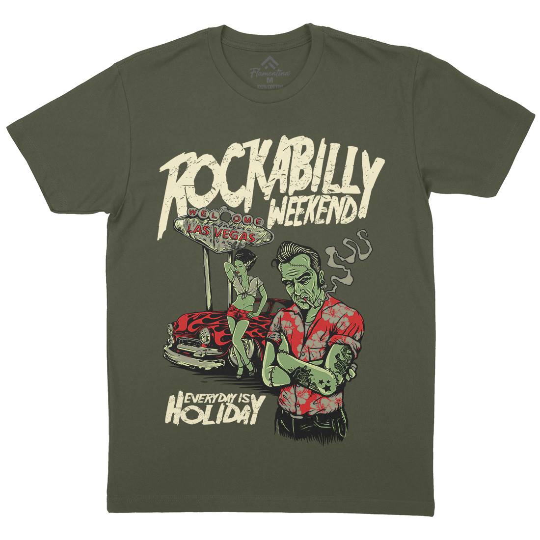 Rockabilly Mens Crew Neck T-Shirt Music D072