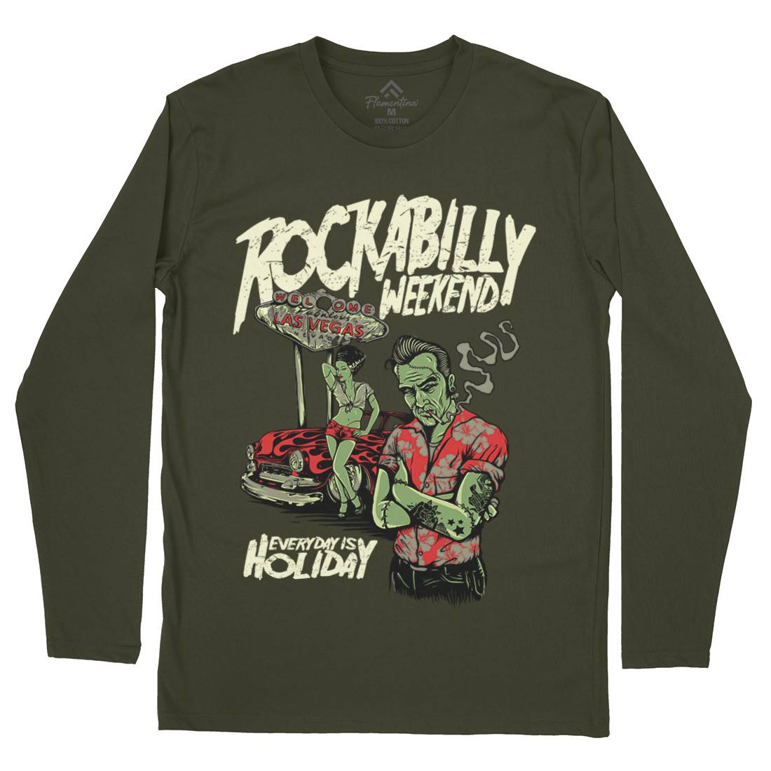 Rockabilly Mens Long Sleeve T-Shirt Music D072