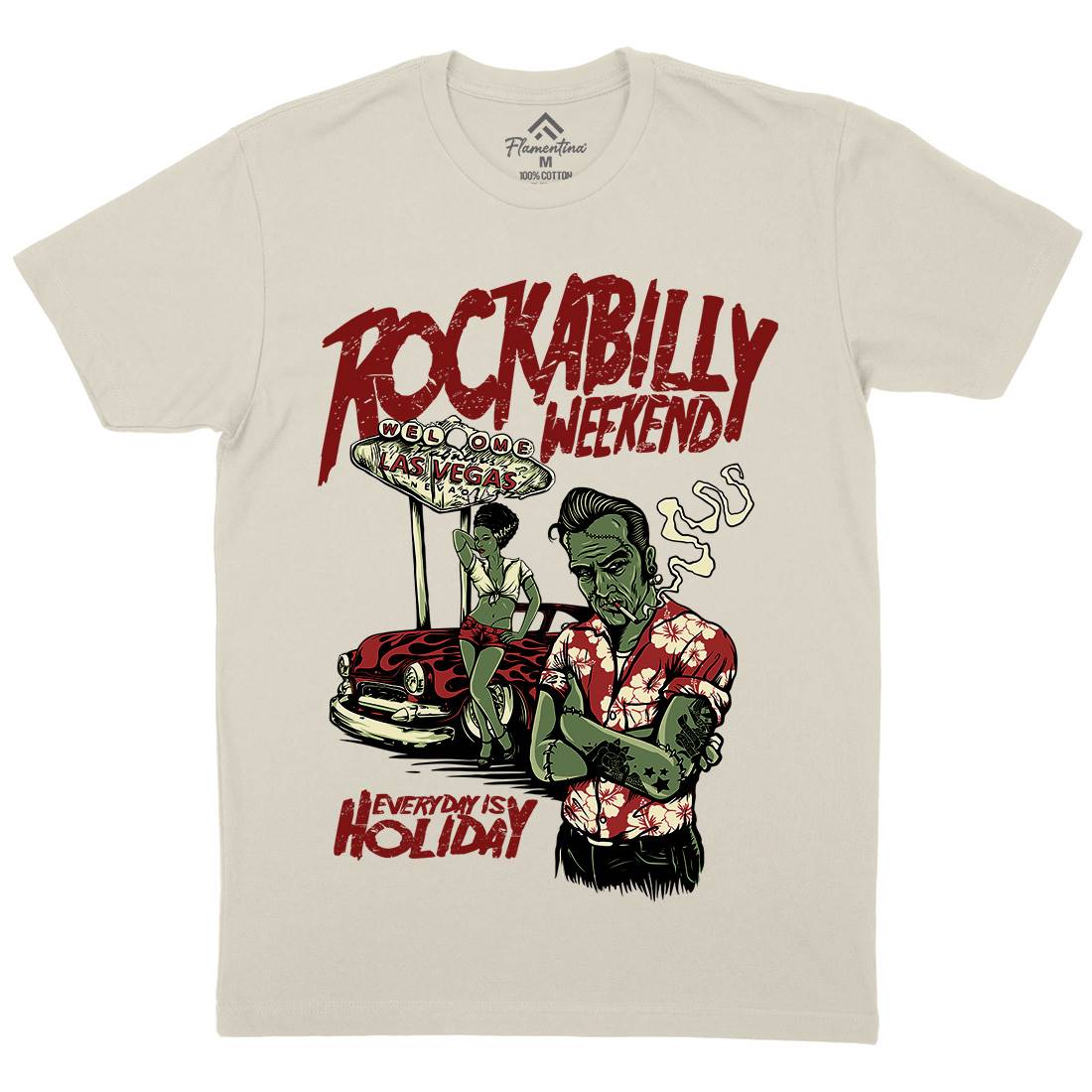 Rockabilly Mens Organic Crew Neck T-Shirt Music D072