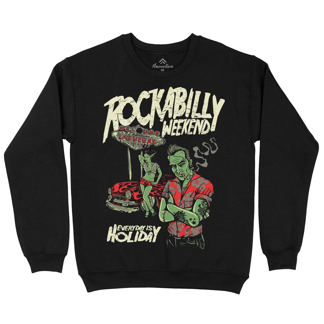 Rockabilly Mens Crew Neck Sweatshirt Music D072