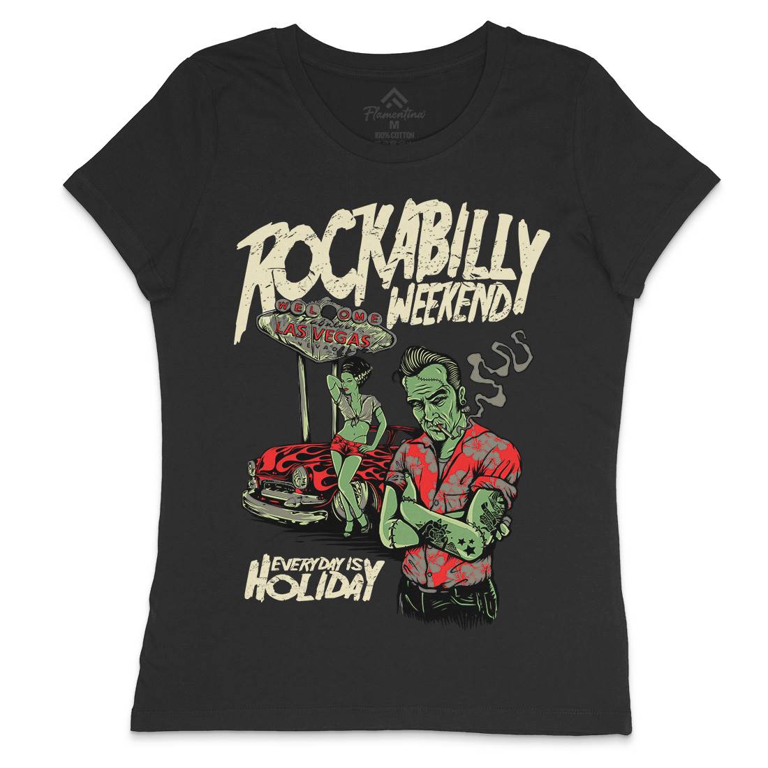 Rockabilly Womens Crew Neck T-Shirt Music D072