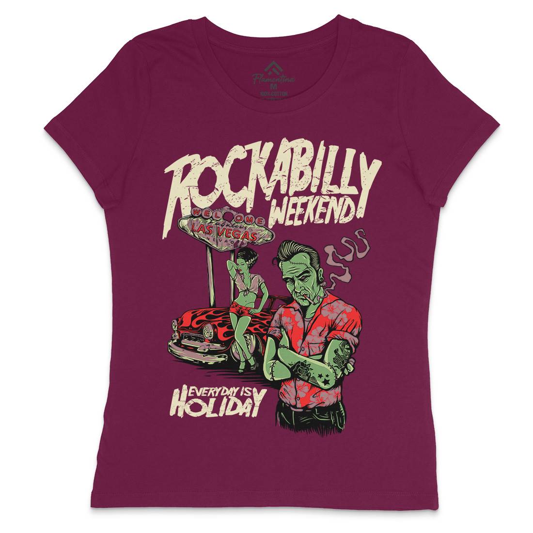 Rockabilly Womens Crew Neck T-Shirt Music D072