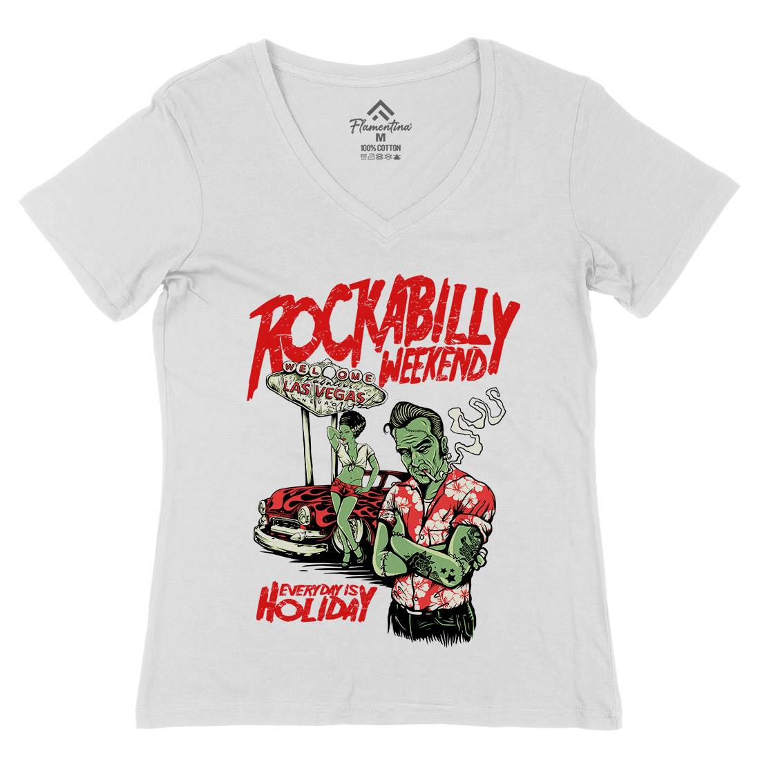 Rockabilly Womens Organic V-Neck T-Shirt Music D072