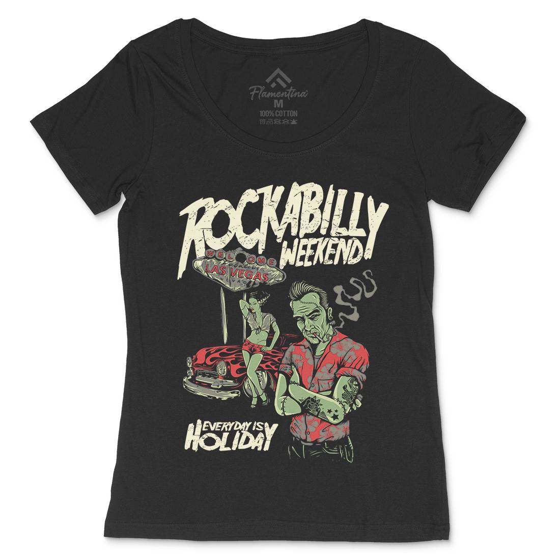 Rockabilly Womens Scoop Neck T-Shirt Music D072