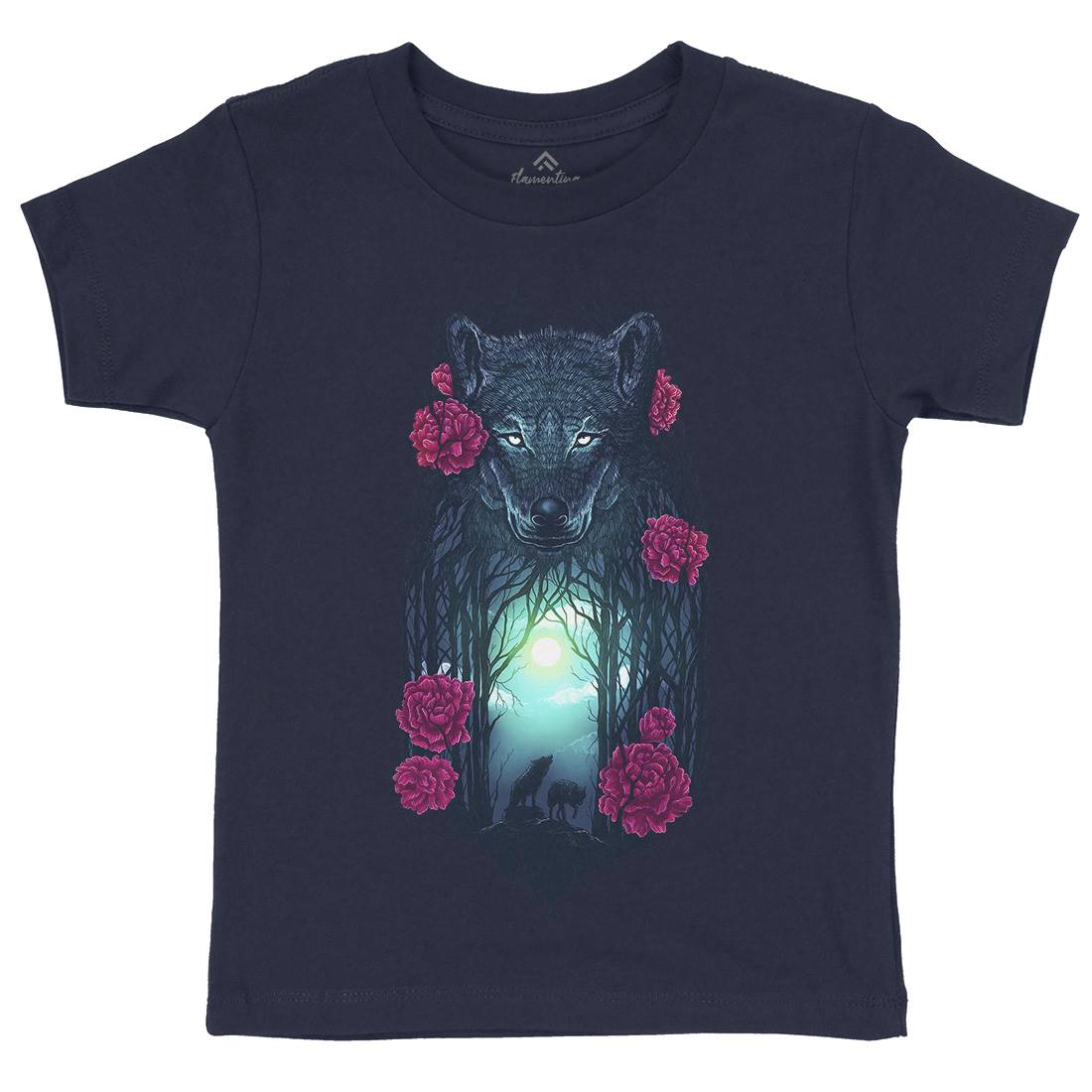 Running With The Wolves Kids Organic Crew Neck T-Shirt Animals D073