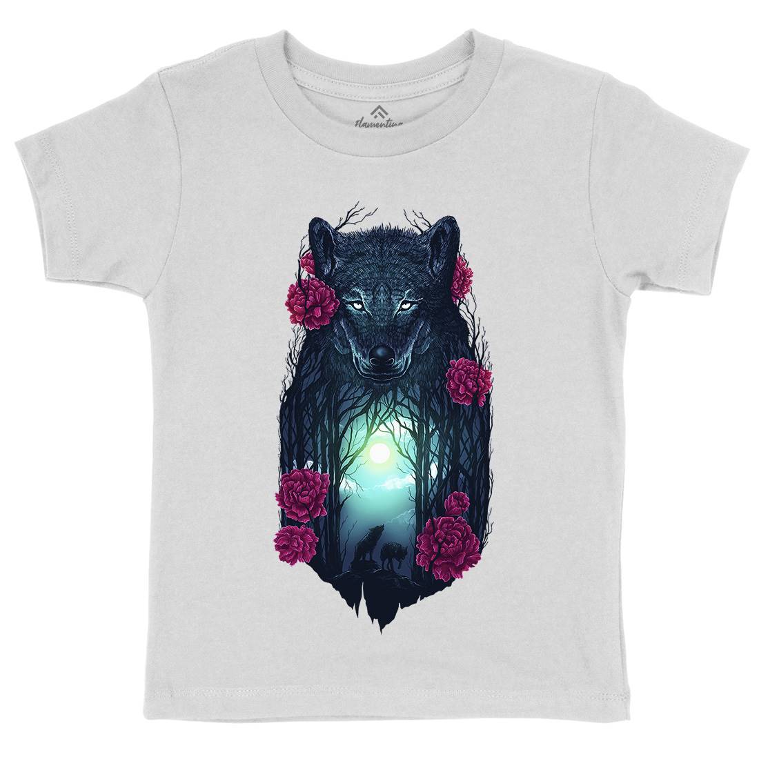 Running With The Wolves Kids Organic Crew Neck T-Shirt Animals D073