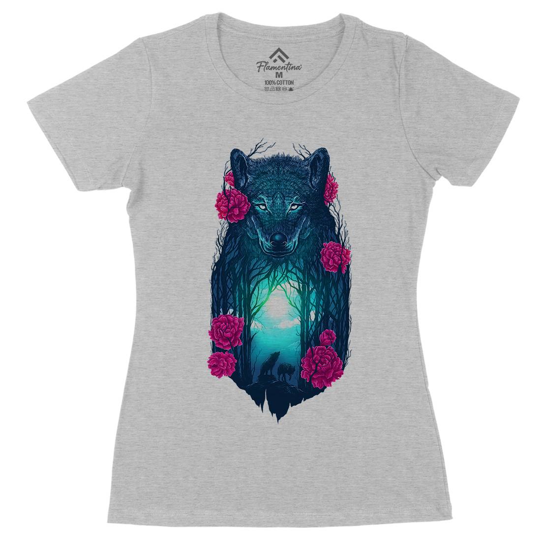 Running With The Wolves Womens Organic Crew Neck T-Shirt Animals D073