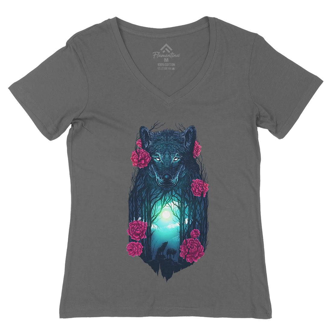 Running With The Wolves Womens Organic V-Neck T-Shirt Animals D073