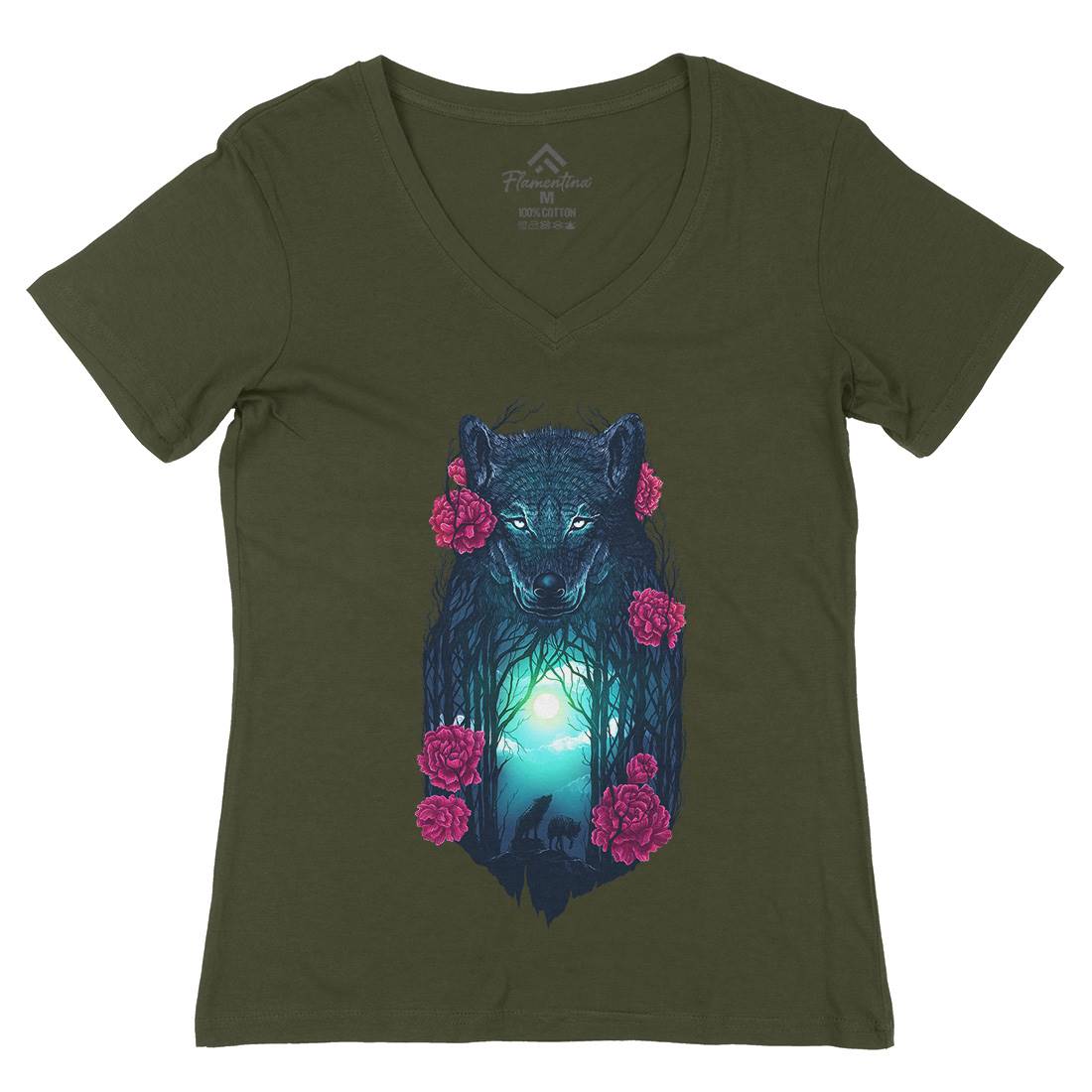 Running With The Wolves Womens Organic V-Neck T-Shirt Animals D073