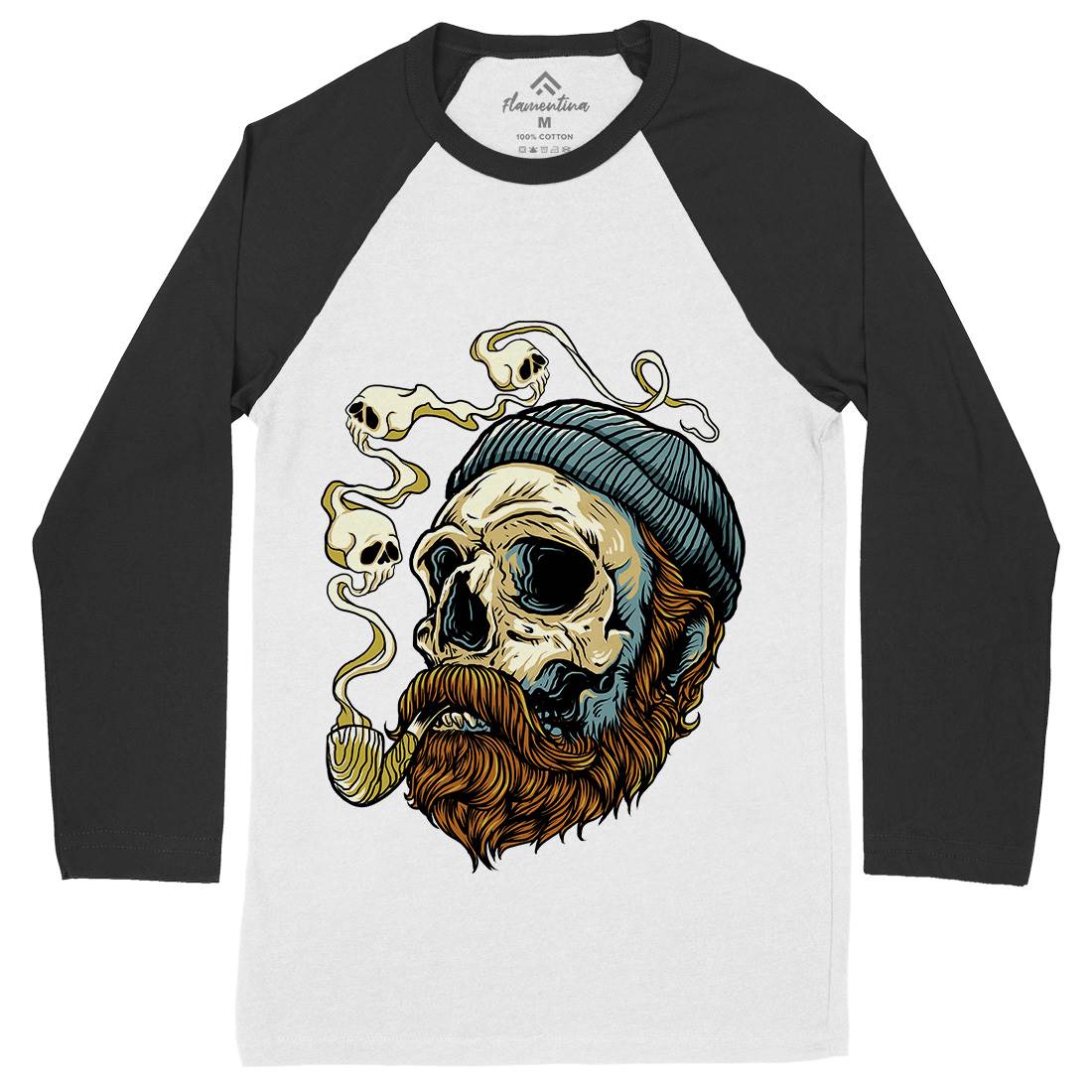 Sailor Skull Mens Long Sleeve Baseball T-Shirt Navy D074
