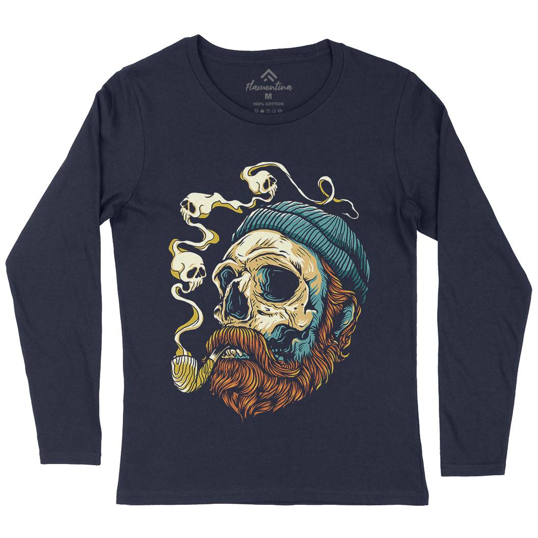Sailor Skull Womens Long Sleeve T-Shirt Navy D074