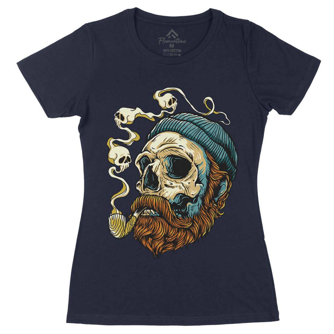 Sailor Skull Womens Organic Crew Neck T-Shirt Navy D074