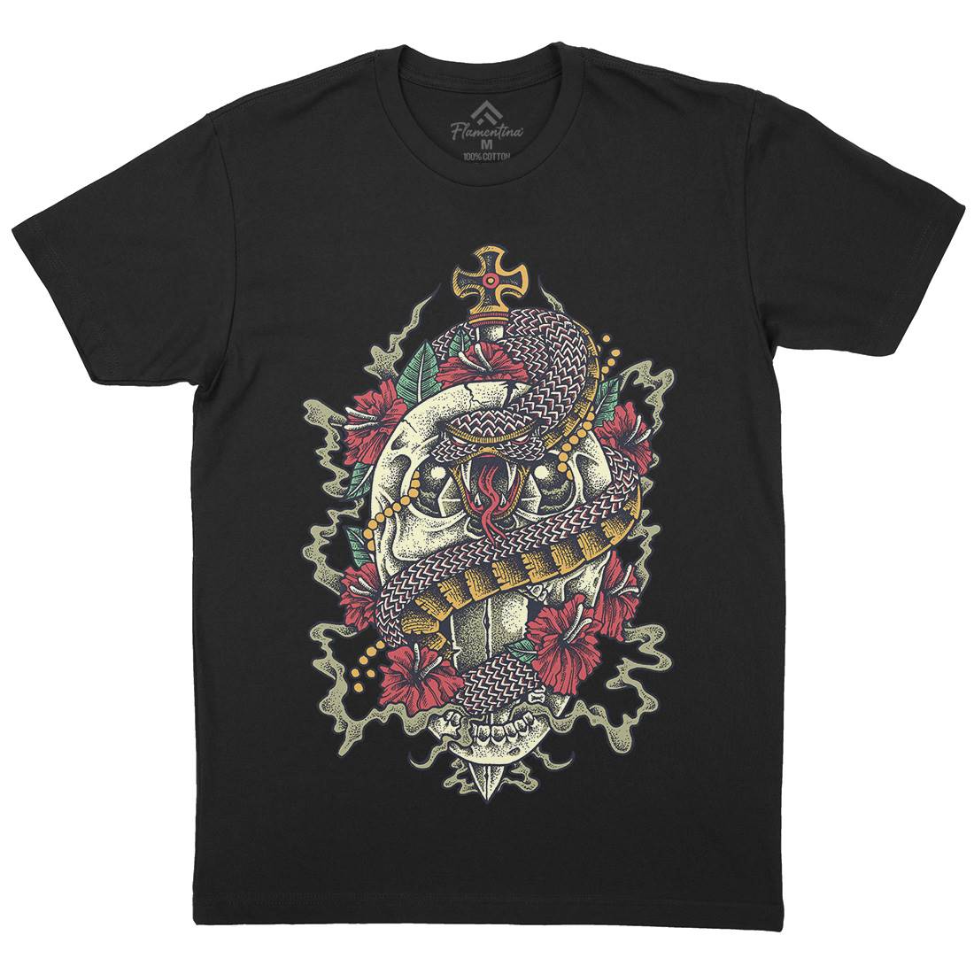 Skull Snake Mens Crew Neck T-Shirt Religion D075