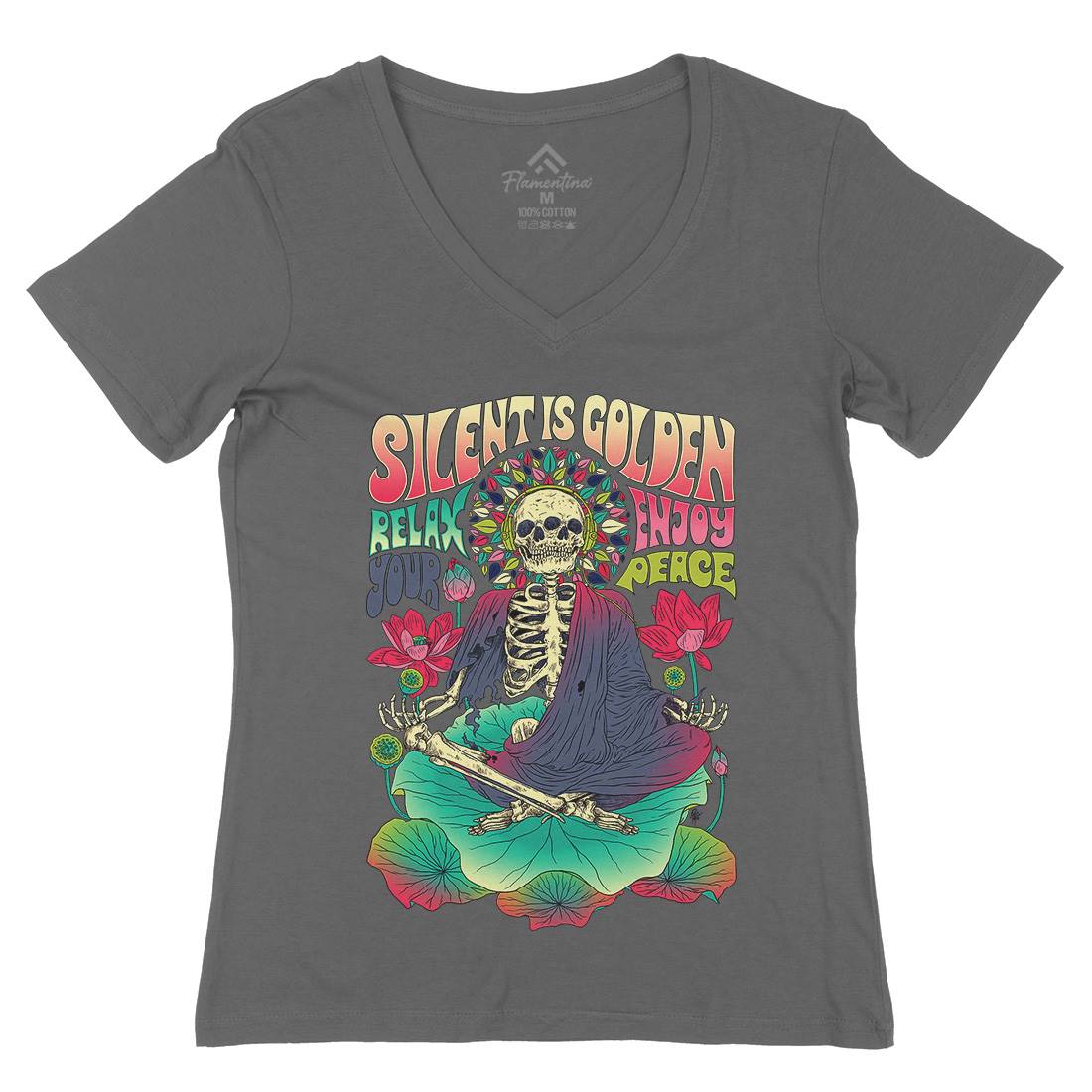 Silent Is Golden Womens Organic V-Neck T-Shirt Peace D080