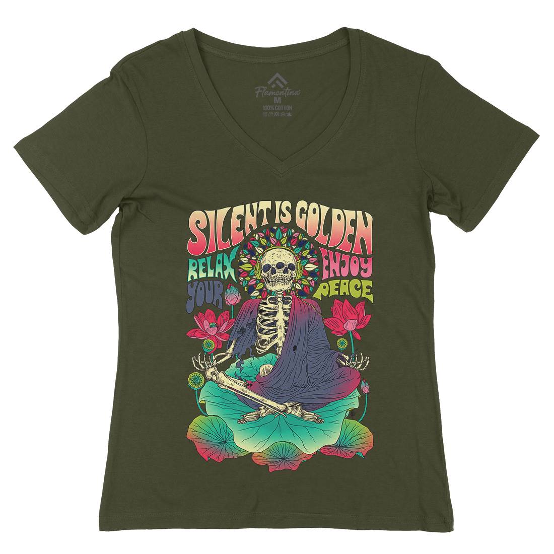 Silent Is Golden Womens Organic V-Neck T-Shirt Peace D080