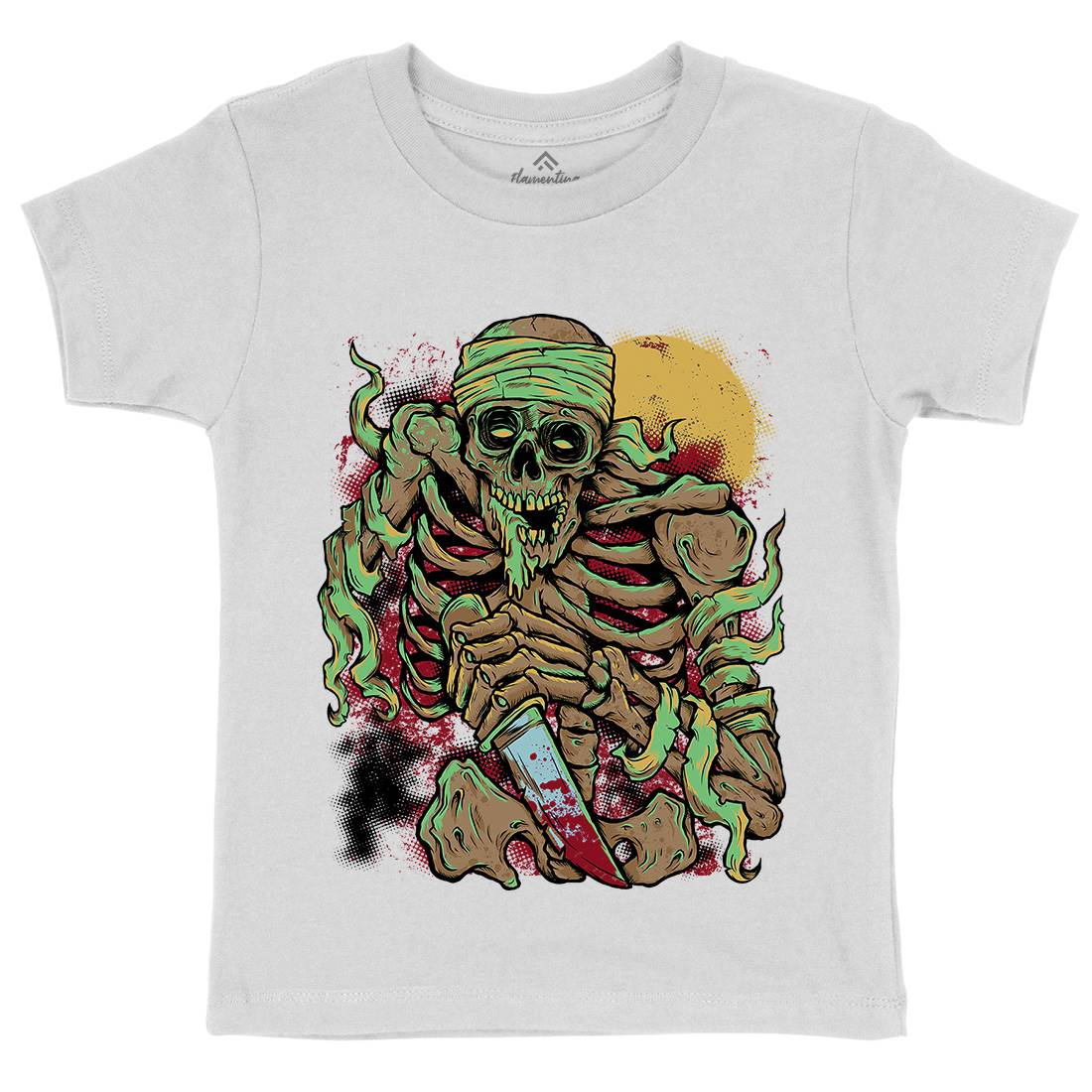 Skeleton Knife Kids Organic Crew Neck T-Shirt Horror D081