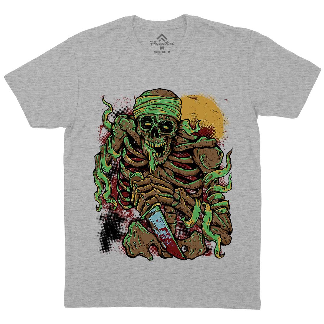 Skeleton Knife Mens Organic Crew Neck T-Shirt Horror D081
