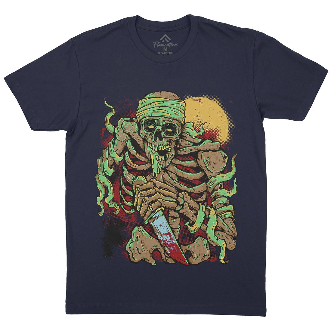 Skeleton Knife Mens Organic Crew Neck T-Shirt Horror D081